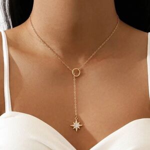 2/$10 NEW! Rhinestone Circle and Star Necklace Lariat Cute Bohemian Dainty